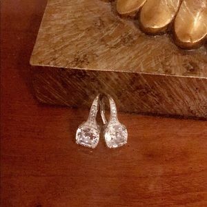 Square cut rhinestone earrings with clasp